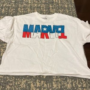 White Cropped Tee With Marvel Logo Design